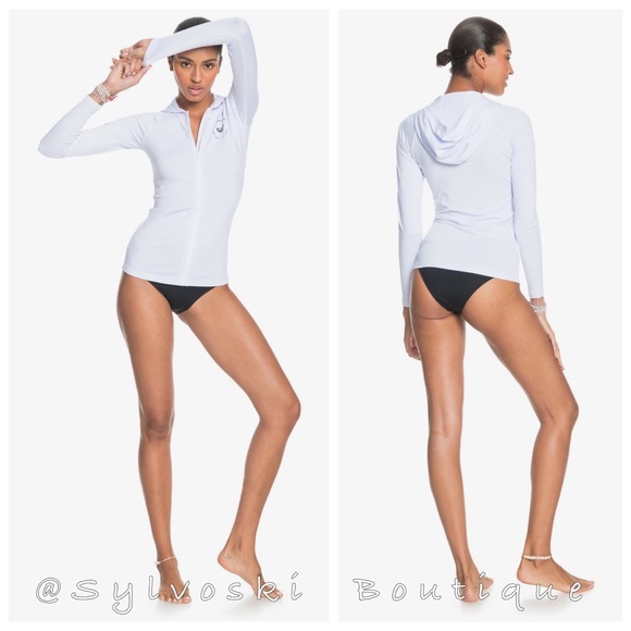 🔥 Roxy Essentials Lycra Hoodie Rashguard - Womens NWT - Picture 4 of 9